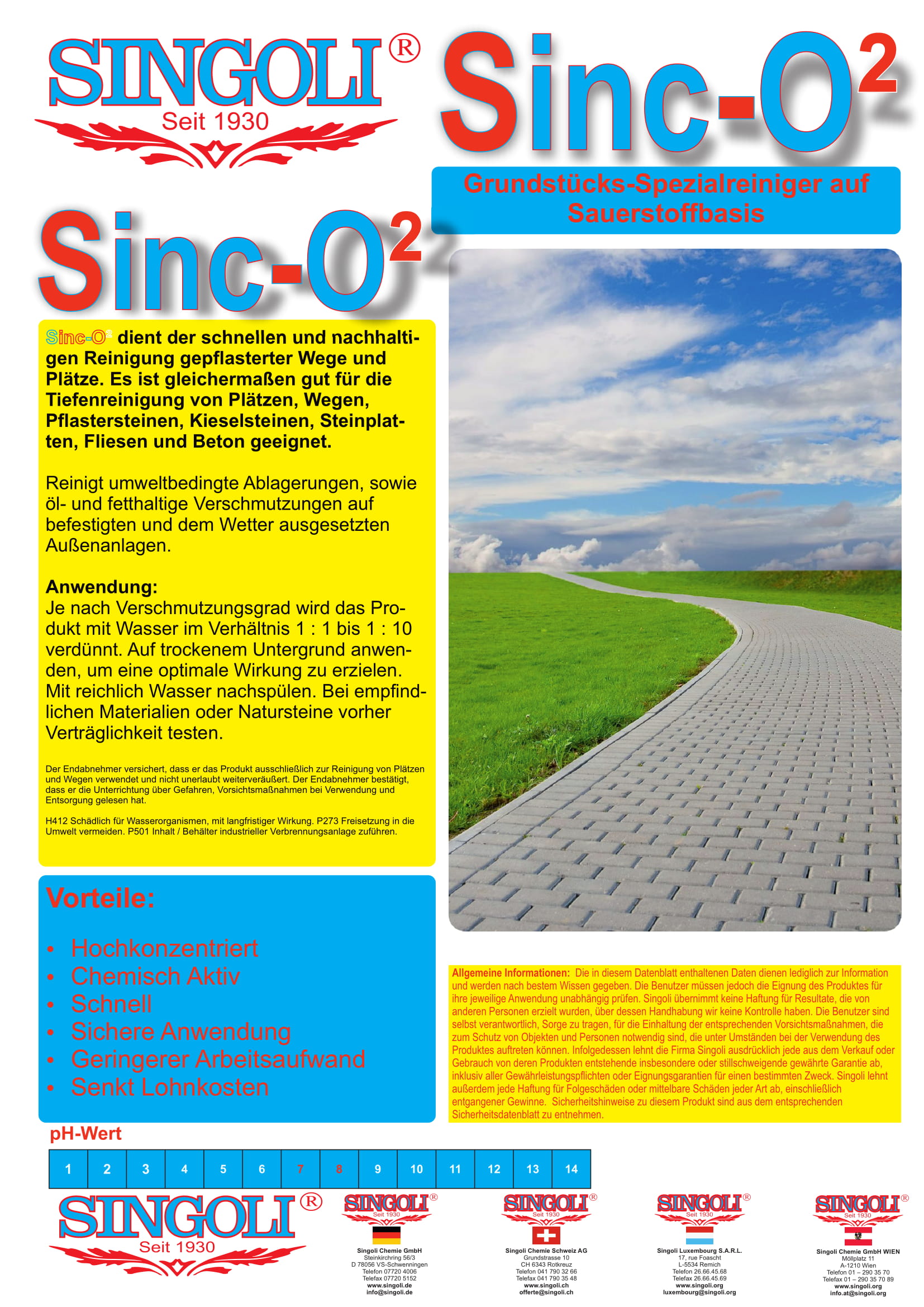 Primero Sinc-O² Konzentrat, Reiniger für Wege und Pflasterflächen für den Außenbereich, 1L