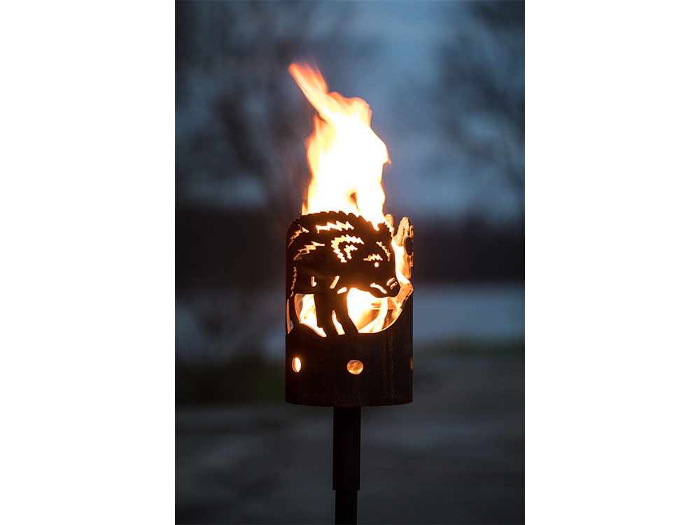 Gartenfackel groß Wildschwein - inkl. Schmuck-Fackelstiel 145 cm Feindrall angespitzt und 1 x Brennmaterial