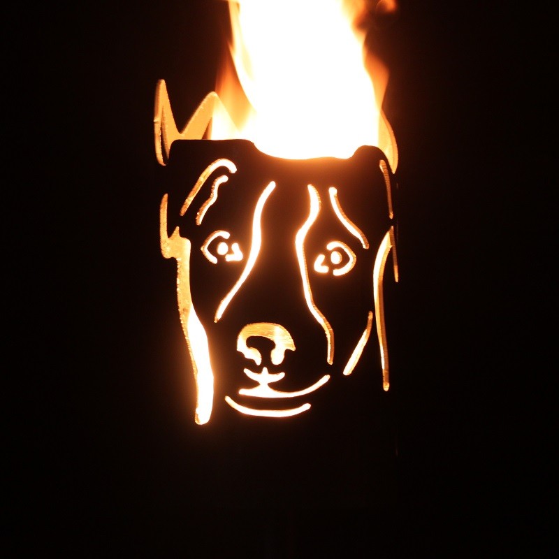 Gartenfackel groß Jack Russel - inkl. Schmuck-Fackelstiel 145 cm Feindrall angespitzt und 1 x Brennmaterial