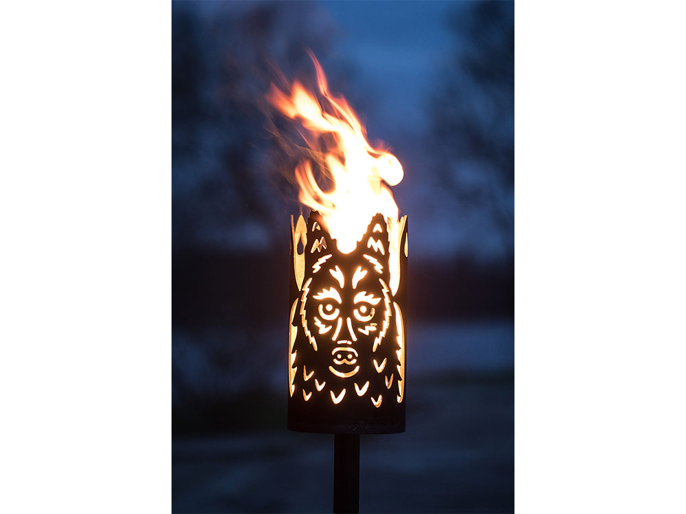 Gartenfackel groß Wolf lieb - inkl. Fackelstiel 118 cm mit Boden und 1 x Brennmaterial