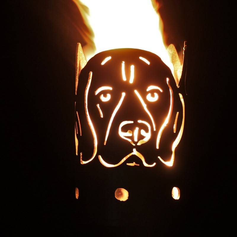 Gartenfackel groß Beagle - inkl. Schmuck-Fackelstiel 145 cm Feindrall angespitzt und 1 x Brennmaterial